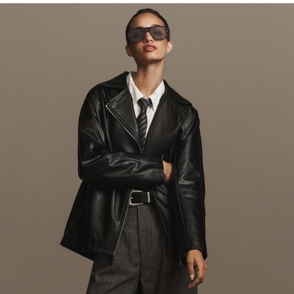 Anthropologie Maeve Oversized Faux-Leather Moto Jacket in Black New with Tags! - Picture 1 of 10
